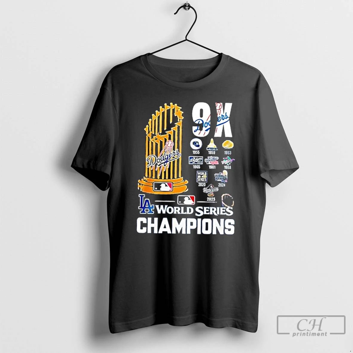 Classic 2025 9x World Series Champions Los Angeles Dodgers Baseball T Shirts
