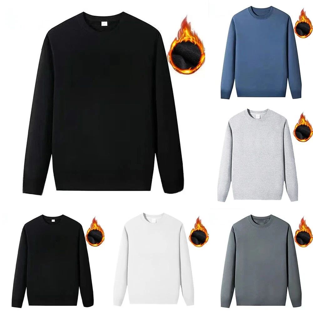 Men Casual Solid Pullover Sweatshirt Thicken Fleece Warm Streetwear Shirt
