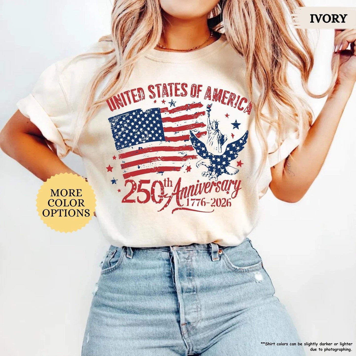 America 250th Anniversary Shirt Patriotic Eagle Tee Distressed