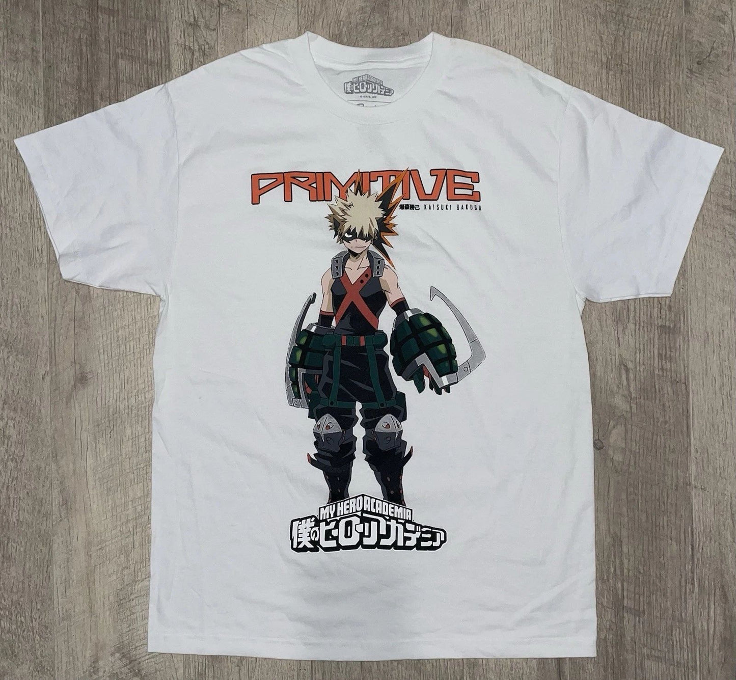 Primitive x My Hero Academia Bakugo T-Shirt White Size L Large Katsuki Anime MHA