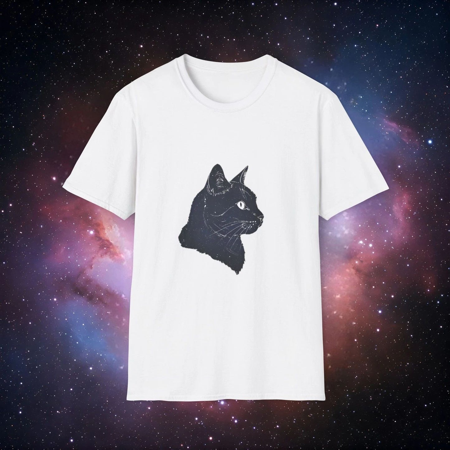 Cosmic Cat 2 Silhouette Unisex T-Shirt Softstyle Graphic Tee for Cat Lovers
