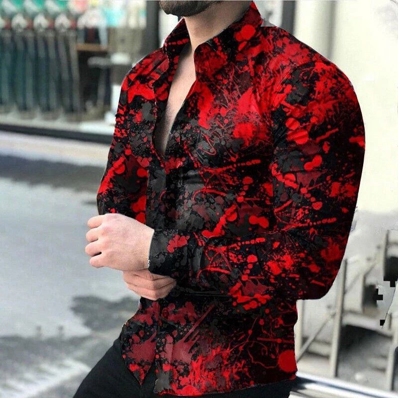 New Men's Shirt Fashion Casual Printed Trendy Long Shirt