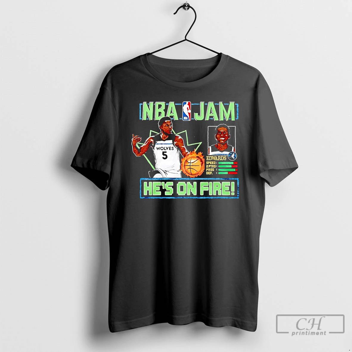 Classic Anthony Edwards Hes On Fire Nba Jam Timberwolves T Shirts