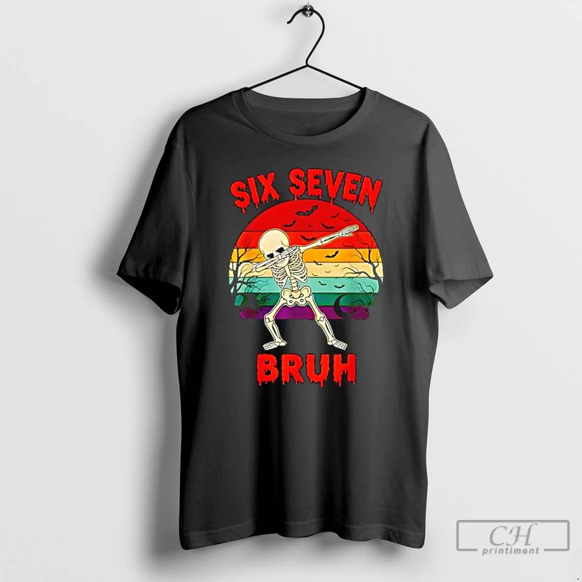 Premium 67 Halloween Meme Six Seve Skeleton Numbers Funny Bruh T Shirts