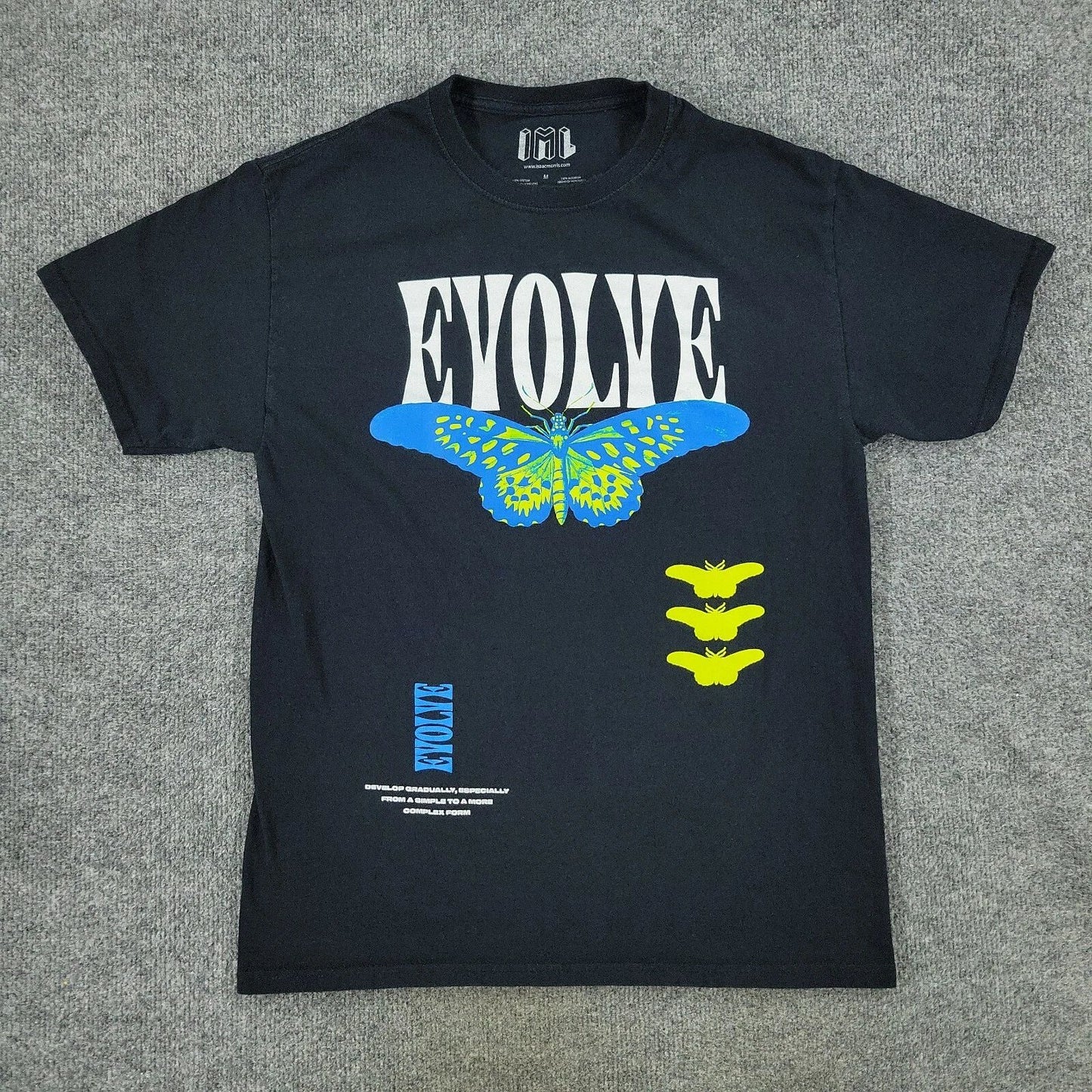 IML Shirt Men's Medium Black Evolved Butterfly Isaac Morris Graphic Short Sleeve