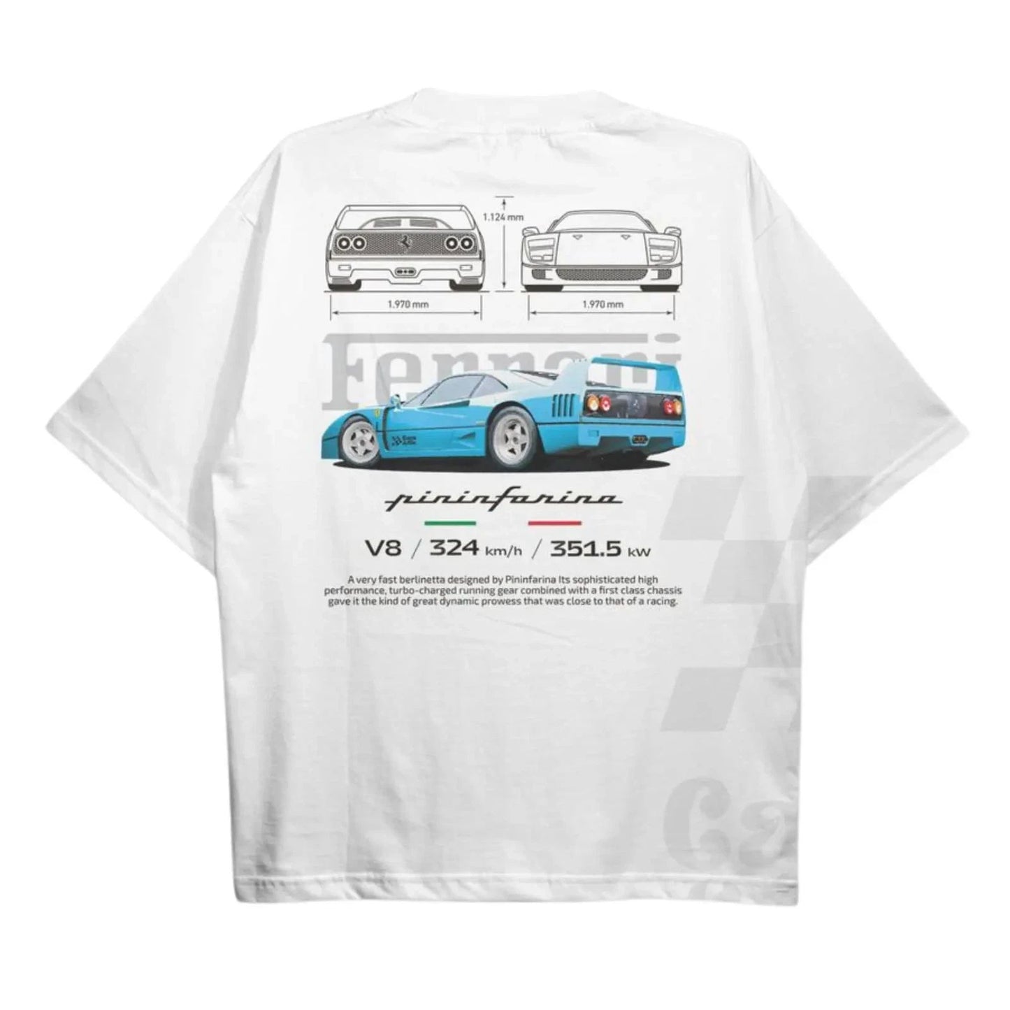 Ferrari F40 Pininfarina Aesthetic Tshirt, Ferrari F40 Blueprint T-Shirt, Ferrari