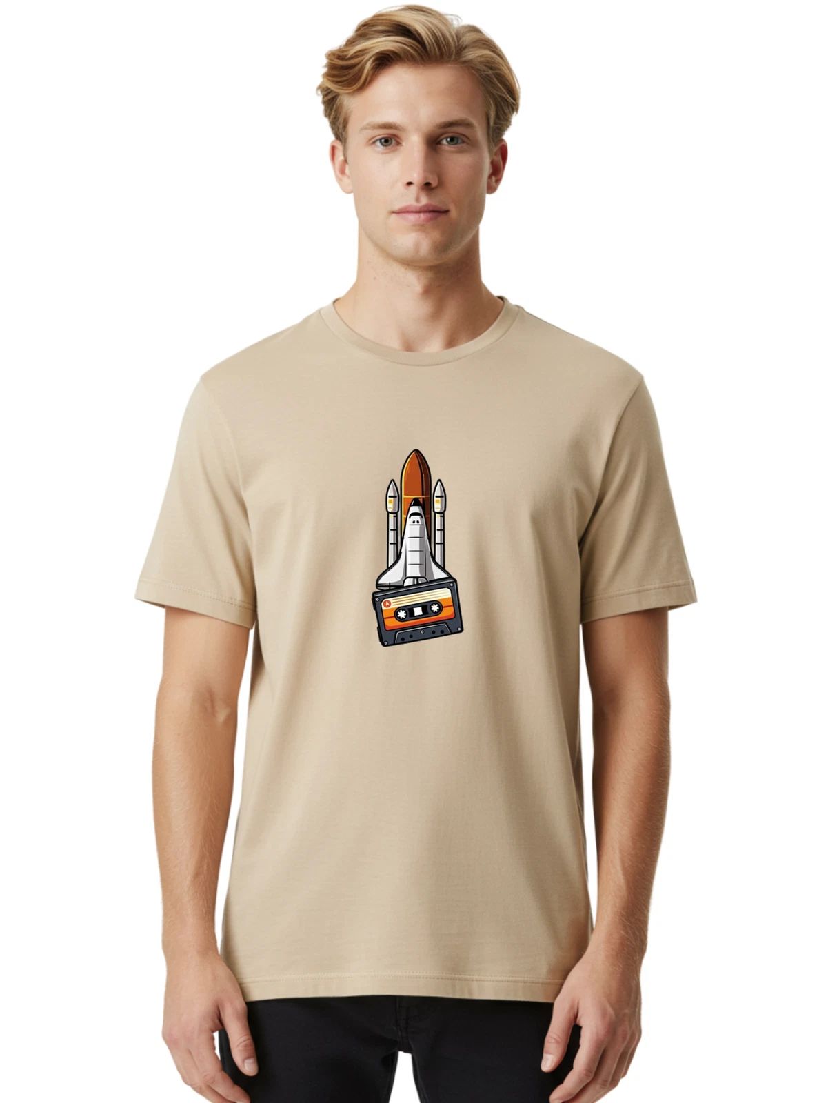 Space-Shuttle-Cassette-1 Mens Graphic Tee, 100% Cotton, Casual Summer Wear