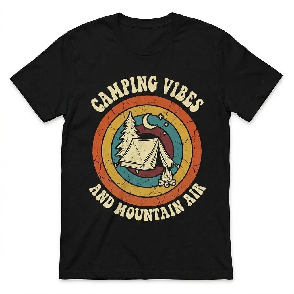 Vintage Camping Vibes Mountain Air T-Shirt Retro Hiking Outdoor Graphic Tee Top