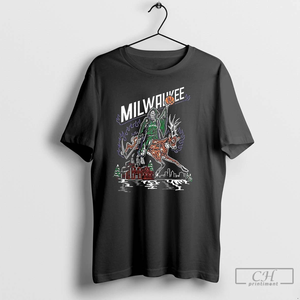 Classic Milwaukee Bucks Basketball Death Rides Deer Halloween T Shirts