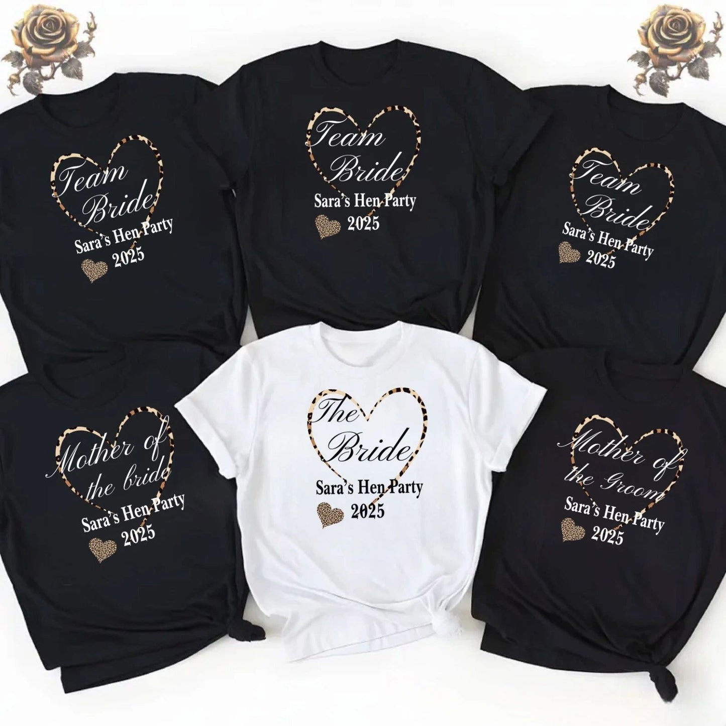 Personalised Hen Party T Shirts, Team Bride Group T Shirt ,Leopard Hen party