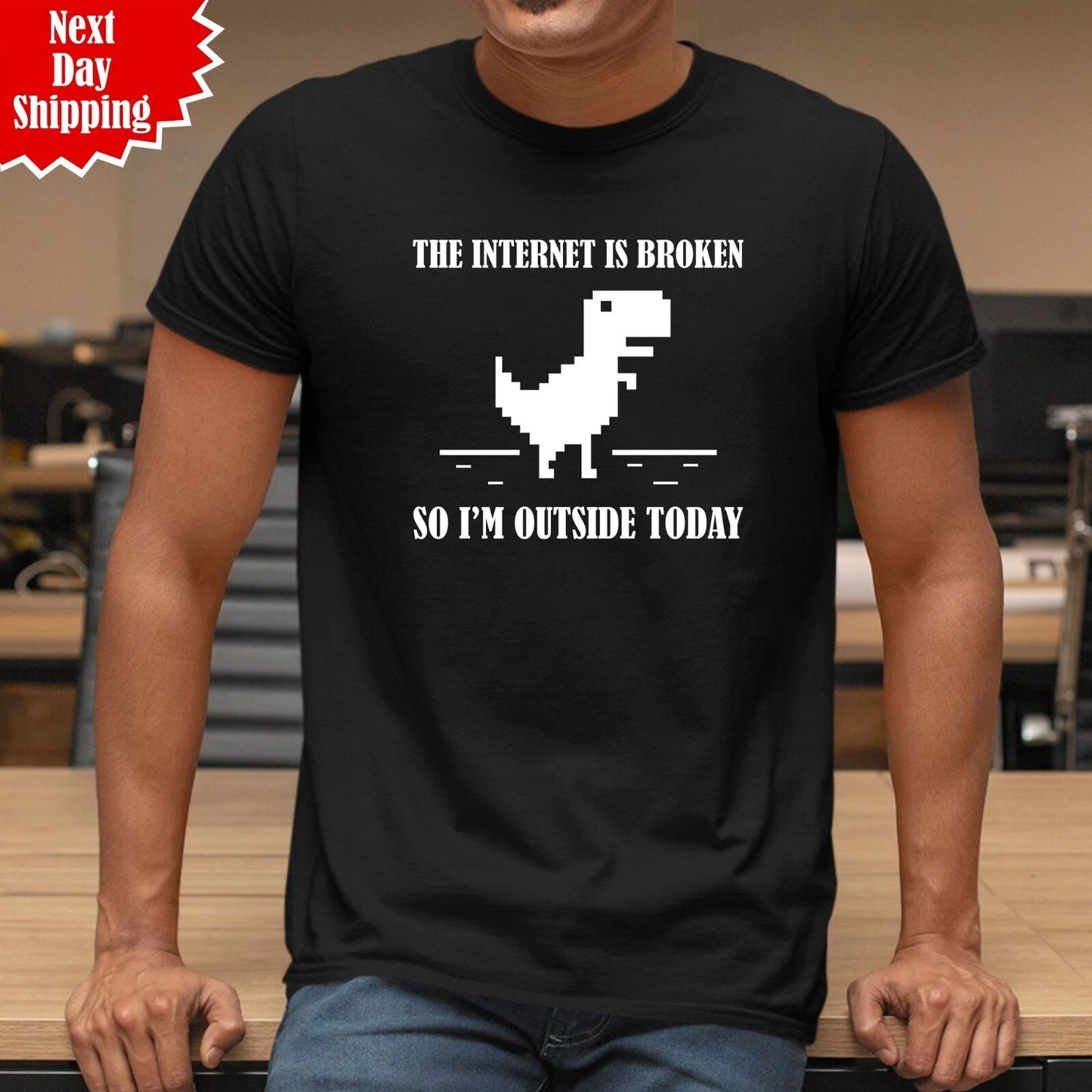Mens Geek T Shirt The Internet Is Broken Printed Funny Computer Web Page Tee Top