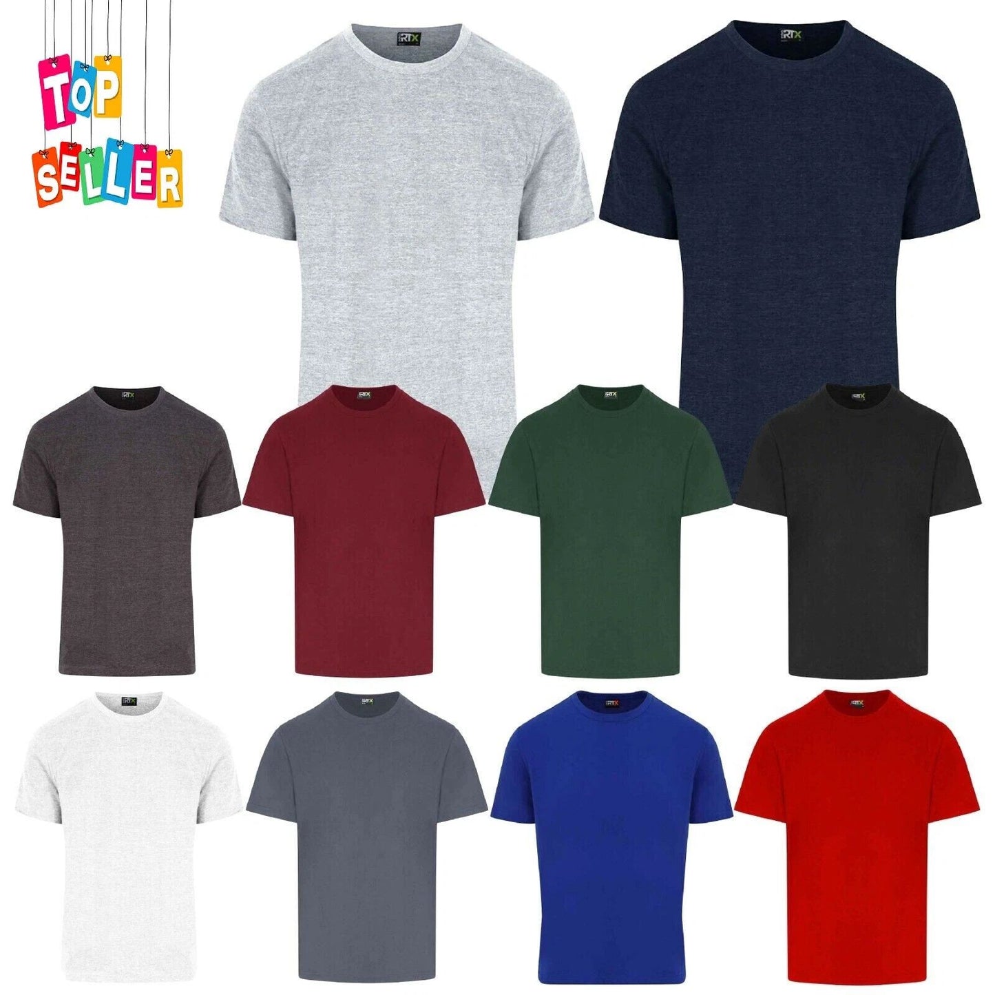 Mens Short Sleeve T-Shirt Crew Neck Polycotton Plain Tee Top PRO RTX(XS-6XL)
