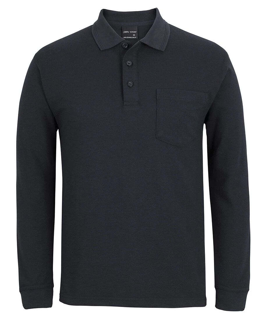 Jb's Wear Classic Fit Long Sleeve Polo W/ Pocket & UPF 50+ Knitted Collar New