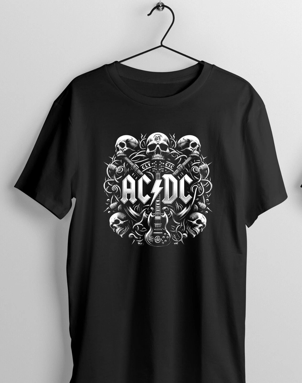 Skulls and guitar image - Black 100% cotton T-Shirt - Hard rock - blues rock