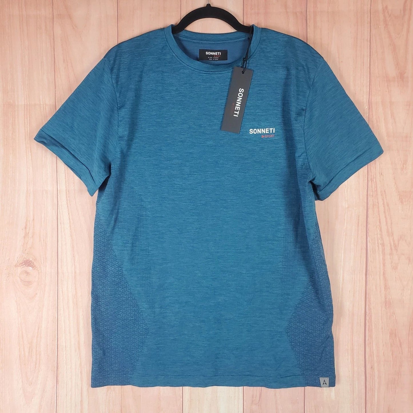 Sonneti Sport Shirt Mens Large Blue Geometric Spellout Logo Standard Fit