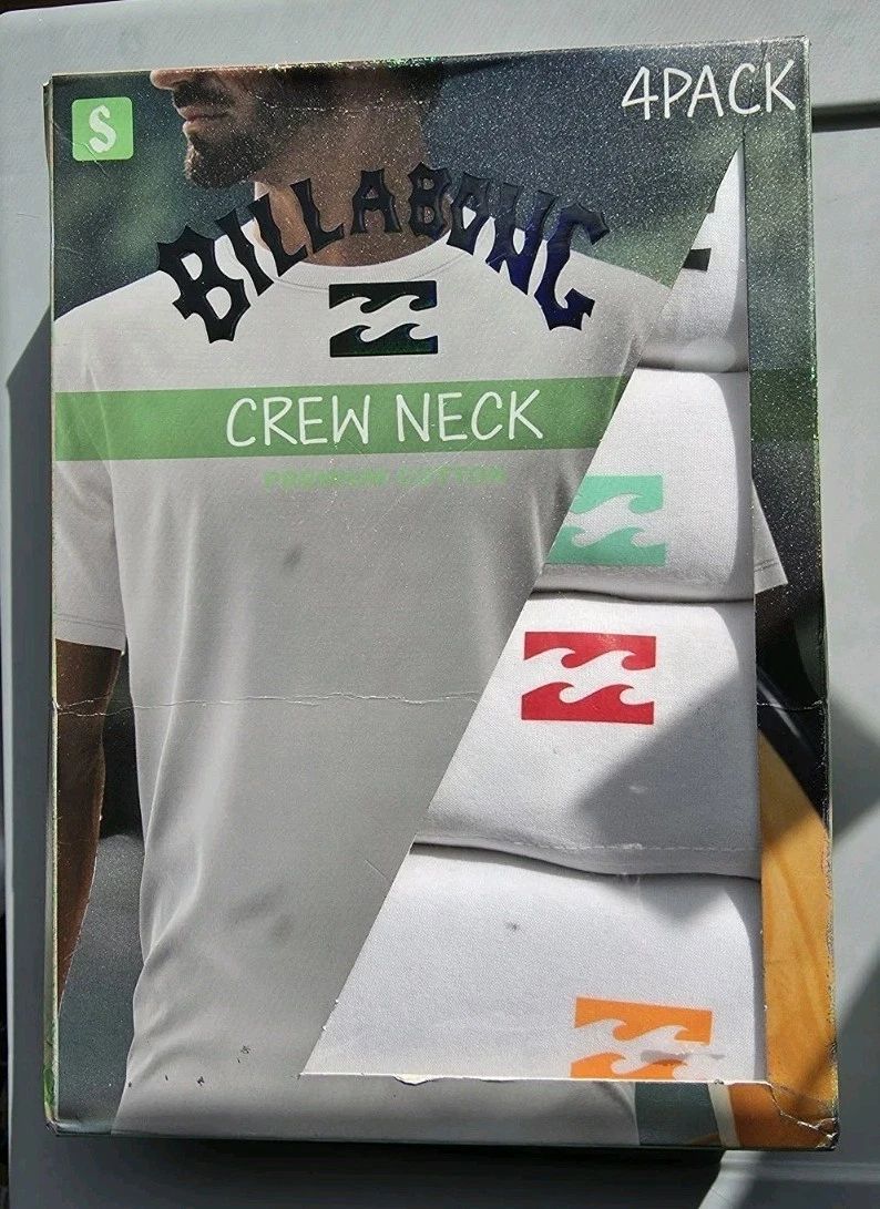 Billabong Premium Cotton Crew Neck T-Shirts 4 Pack Men's Size S White