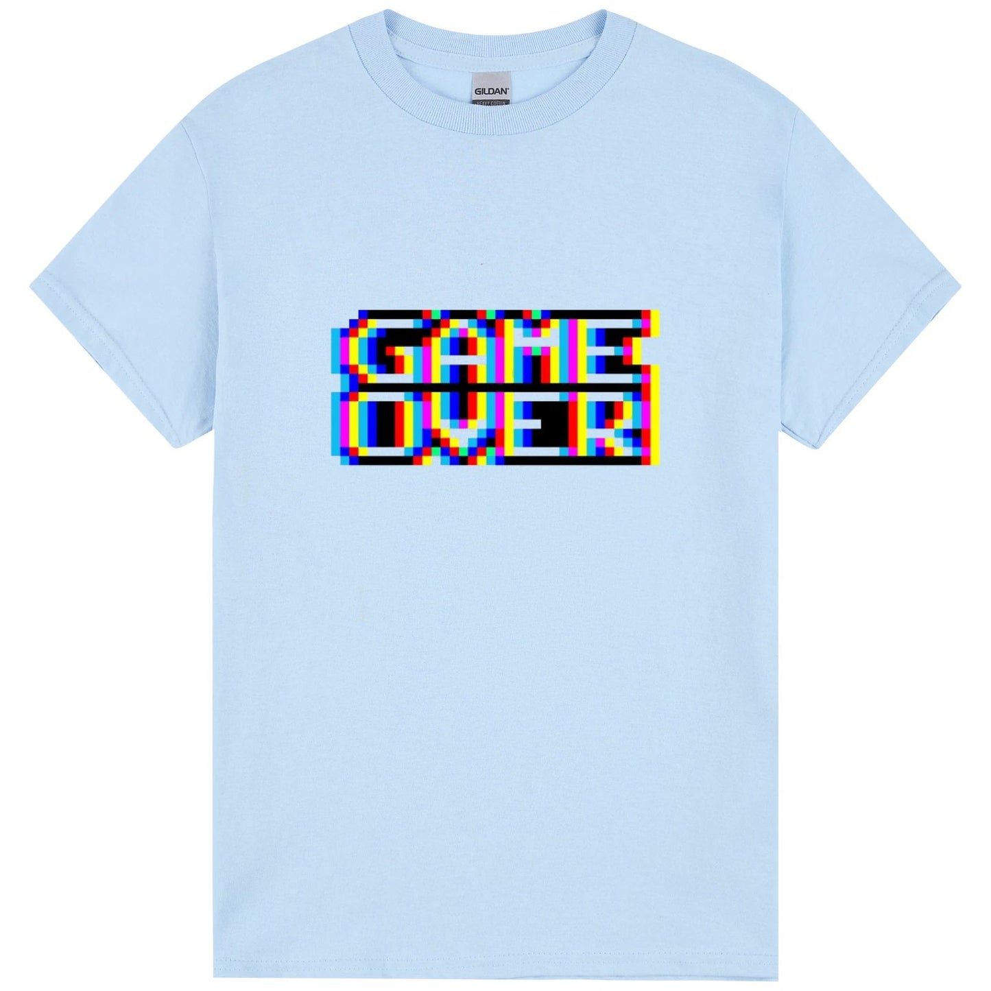 Game Over Gaming Funny Gamer Retro Light Blue Mens T Shirt Tee Top