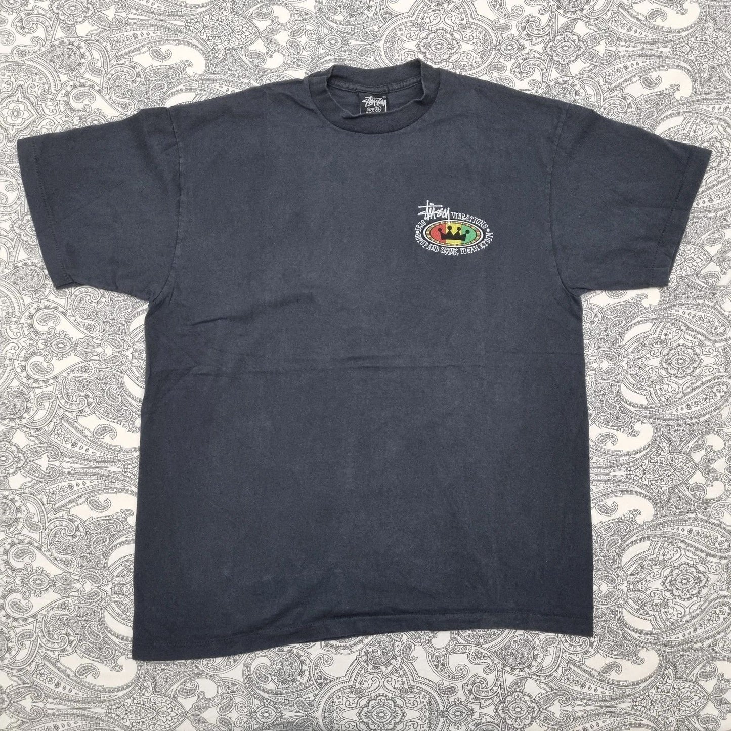 Vintage Stussy T Shirt Size XL Irie Vibrations Get Up And Skank Print
