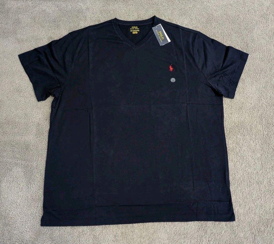 New Polo Ralph Lauren T Shirt Mens Sz 2XB Blue V Neck Short Sleeve Cotton Pony