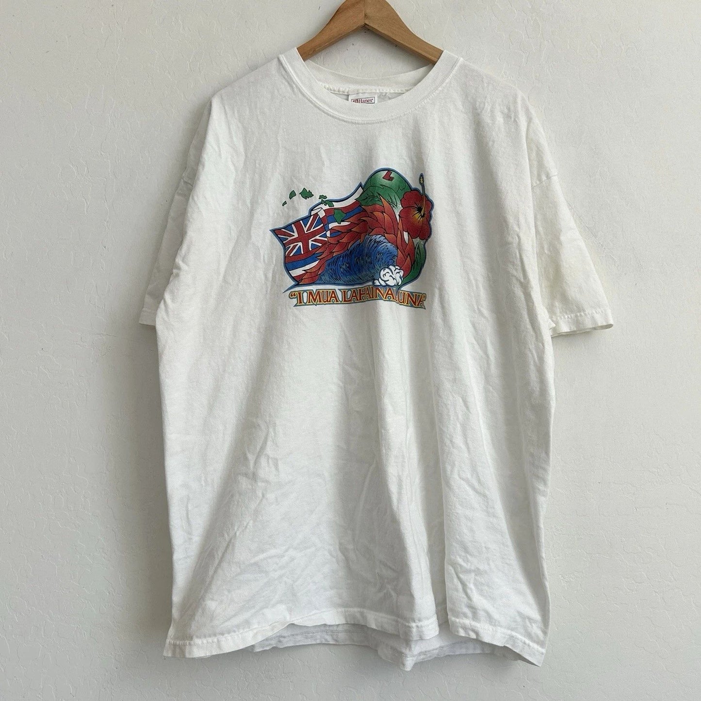 Hanes Beefy T Shirt 2XL Short Sleeve VTG 90s USA Hawaiian Maui Lahainaluna White