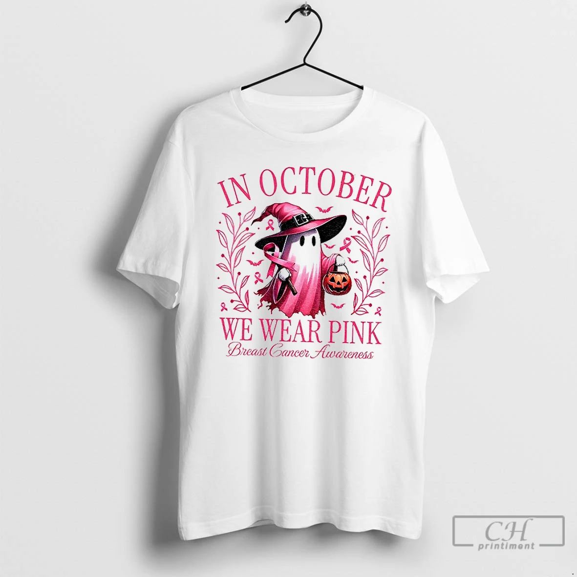Breast Cancer Awareness Pink Ghost In October We Wear Pink T Shirts