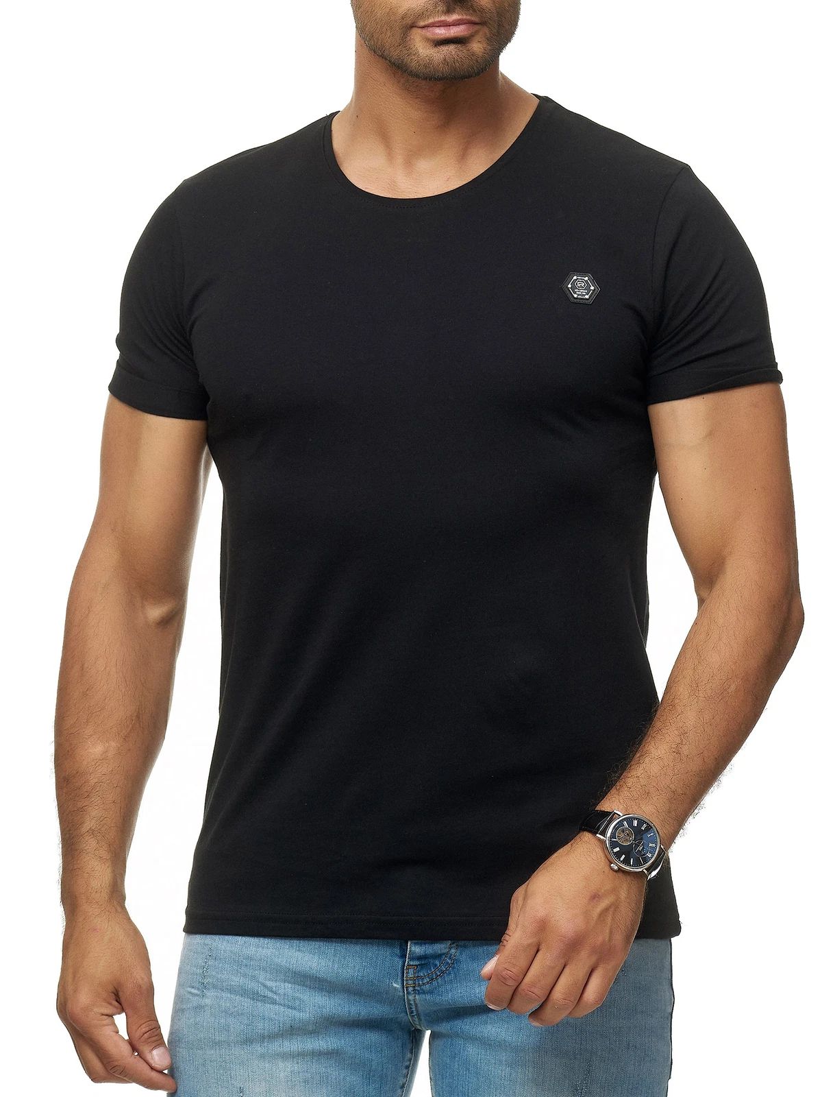 Redbridge Mens T-Shirt Basic Shirt Short Sleeve Tshirt Roll Up Cotton M1303