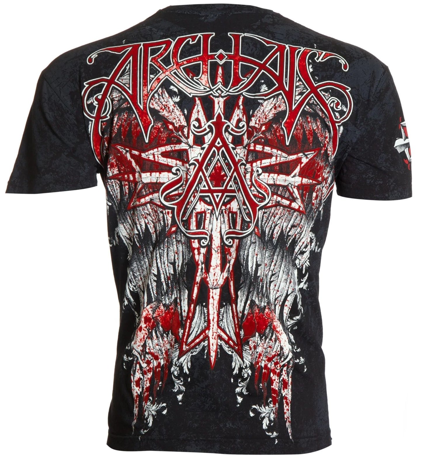 Archaic by Affliction Men's T-Shirt Carbon Wings Cross Biker