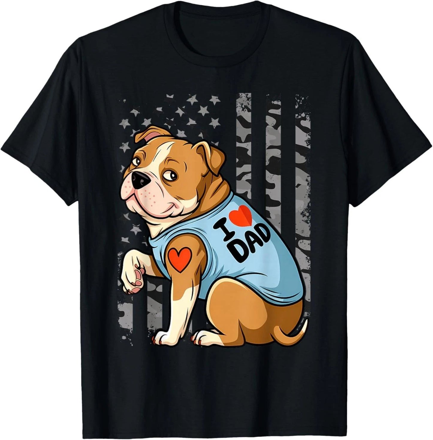 Pitbull Dog I Love Dad Tattoo Funny Family T-Shirt