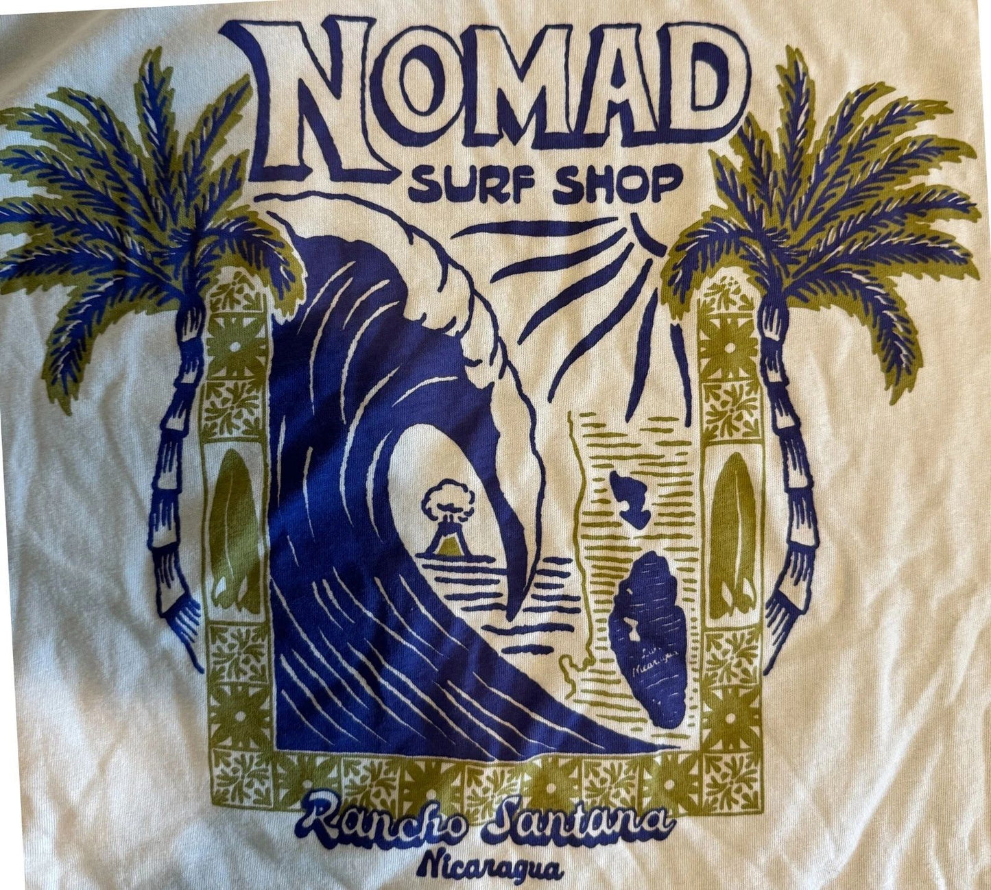 Next Level NOMAD SURF SHOP Mens T-shirt blue graphic print Rancho Nicaragua NWT