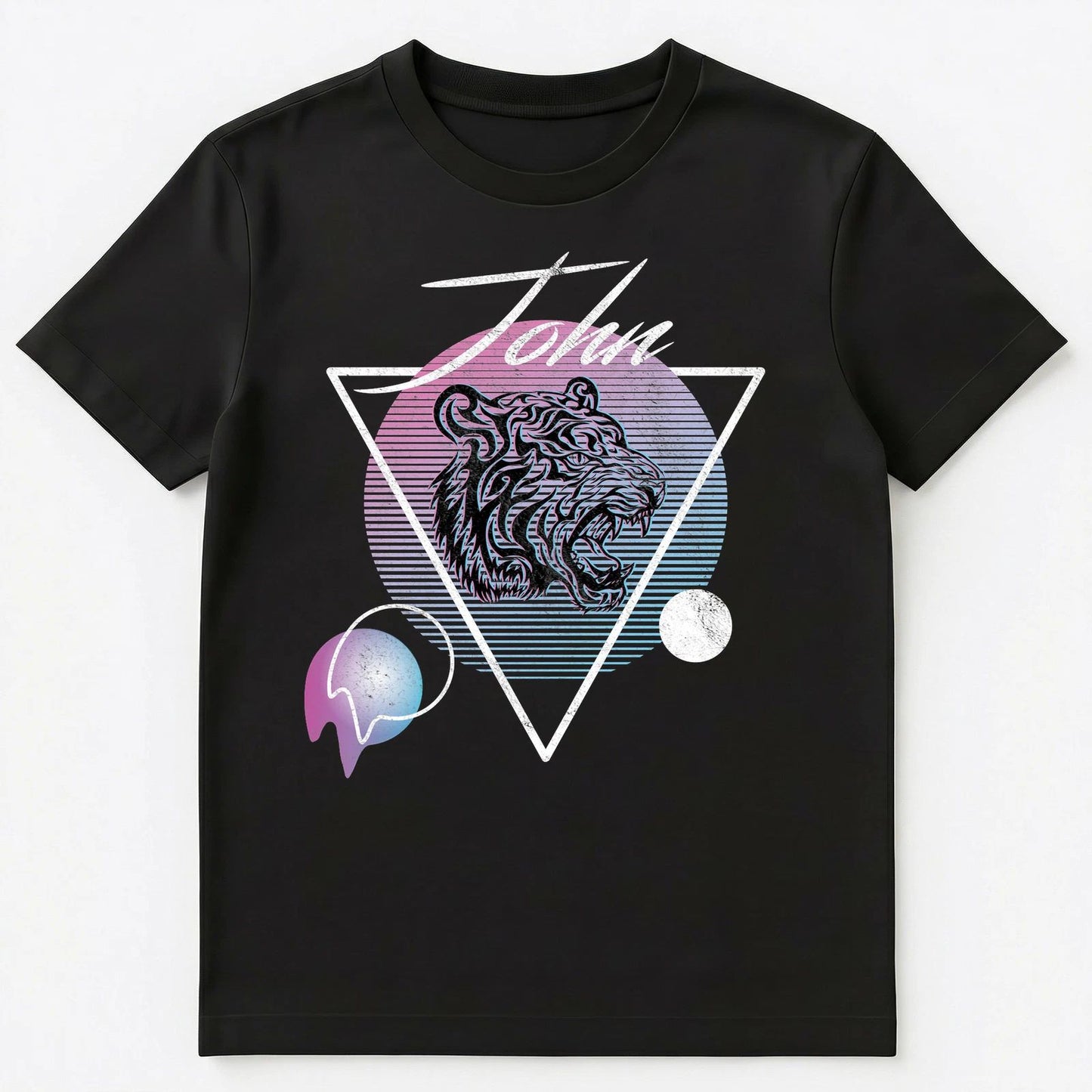 John Name Retro Vaporwave Aesthetic Art Style Tiger Unisex T-Shirt