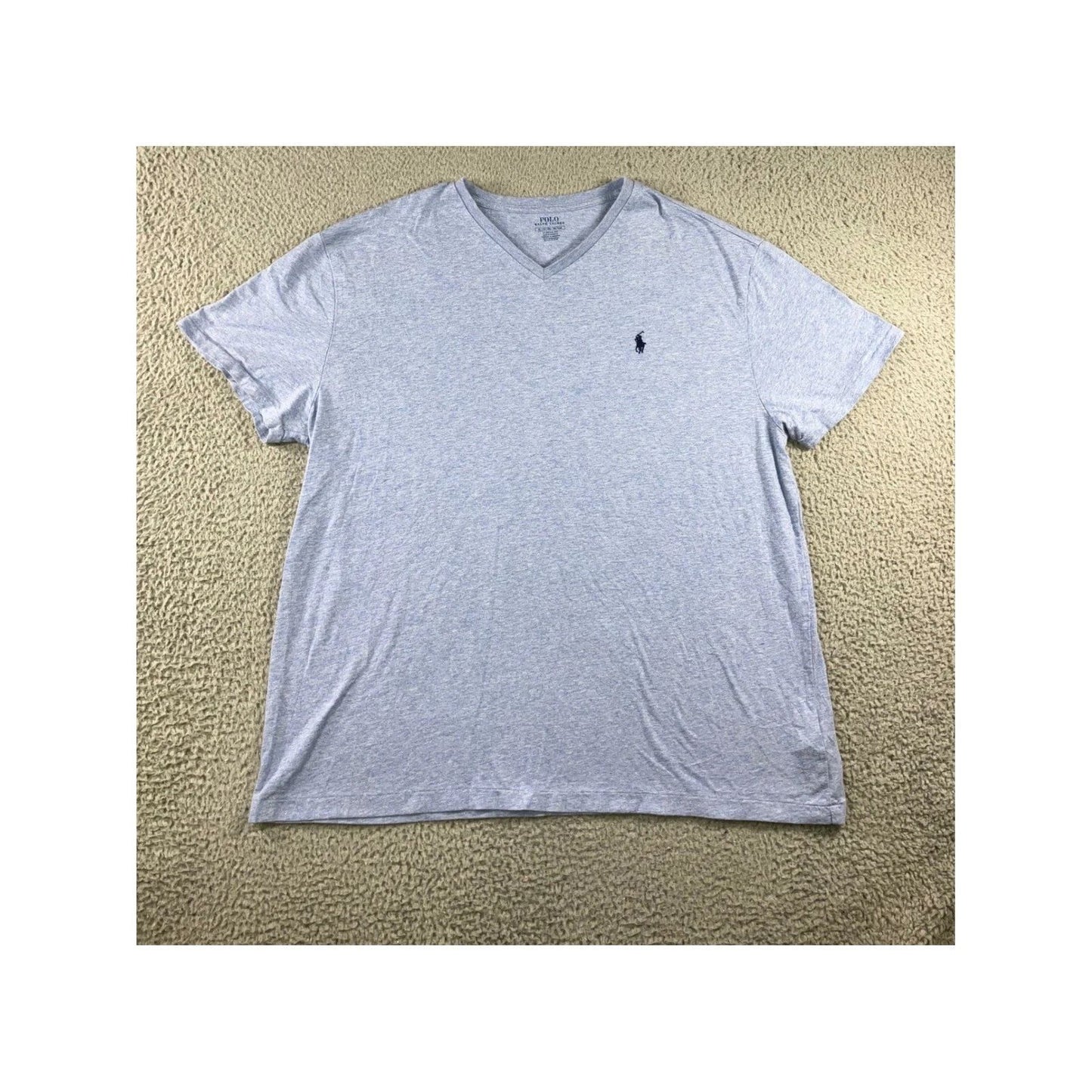 Polo Ralph Lauren V-Neck T-Shirt Men XL Blue Heathered Classic Fit Logo Tee