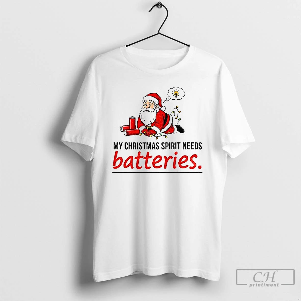 Premium Santa Claus My Christmas Spirit Needs Batteries Merry Christmas T Shirts