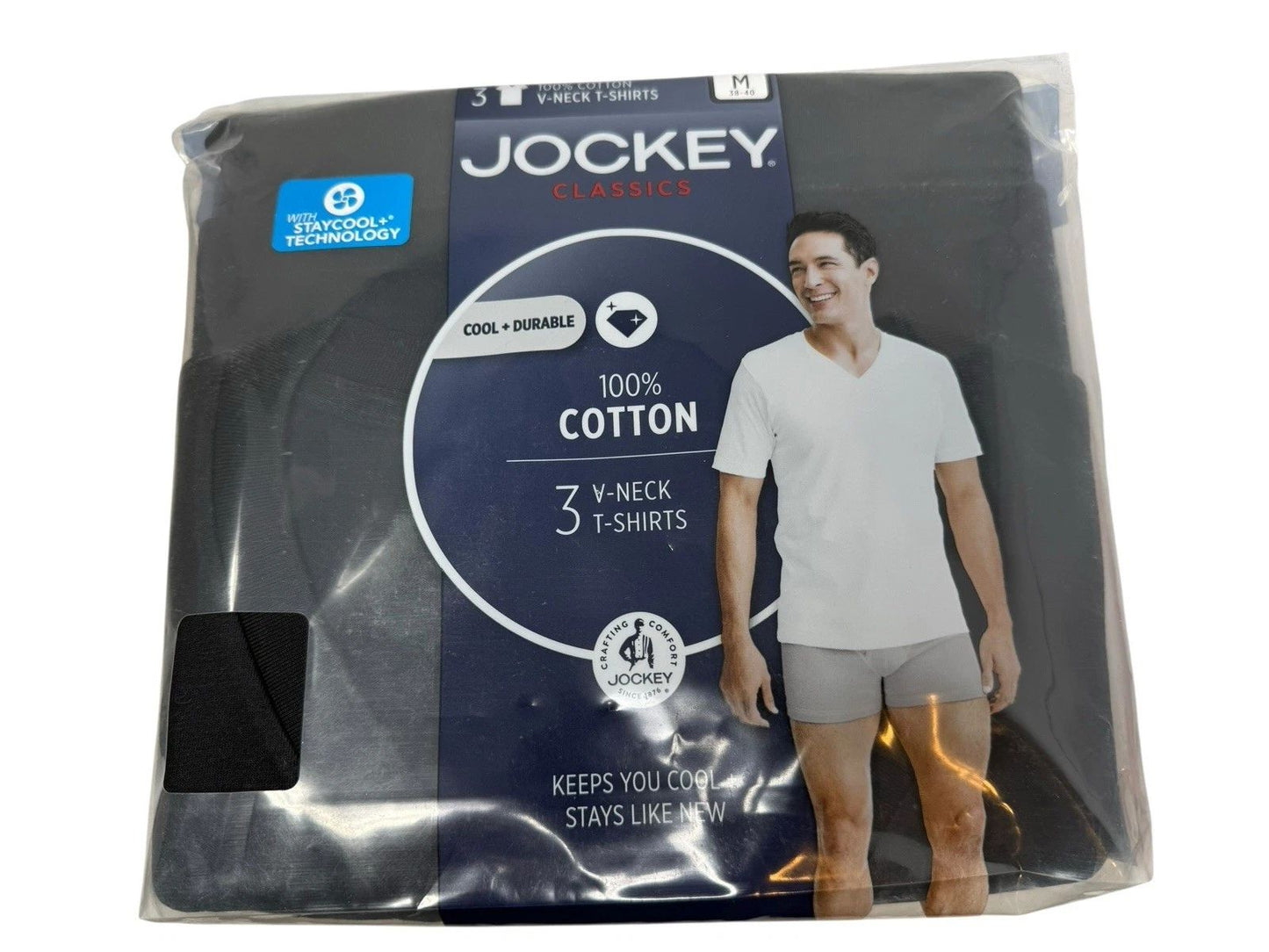 Jockey Men's T-Shirts Cotton V-Neck T-Shirt - 3 Pack, Black, Medium