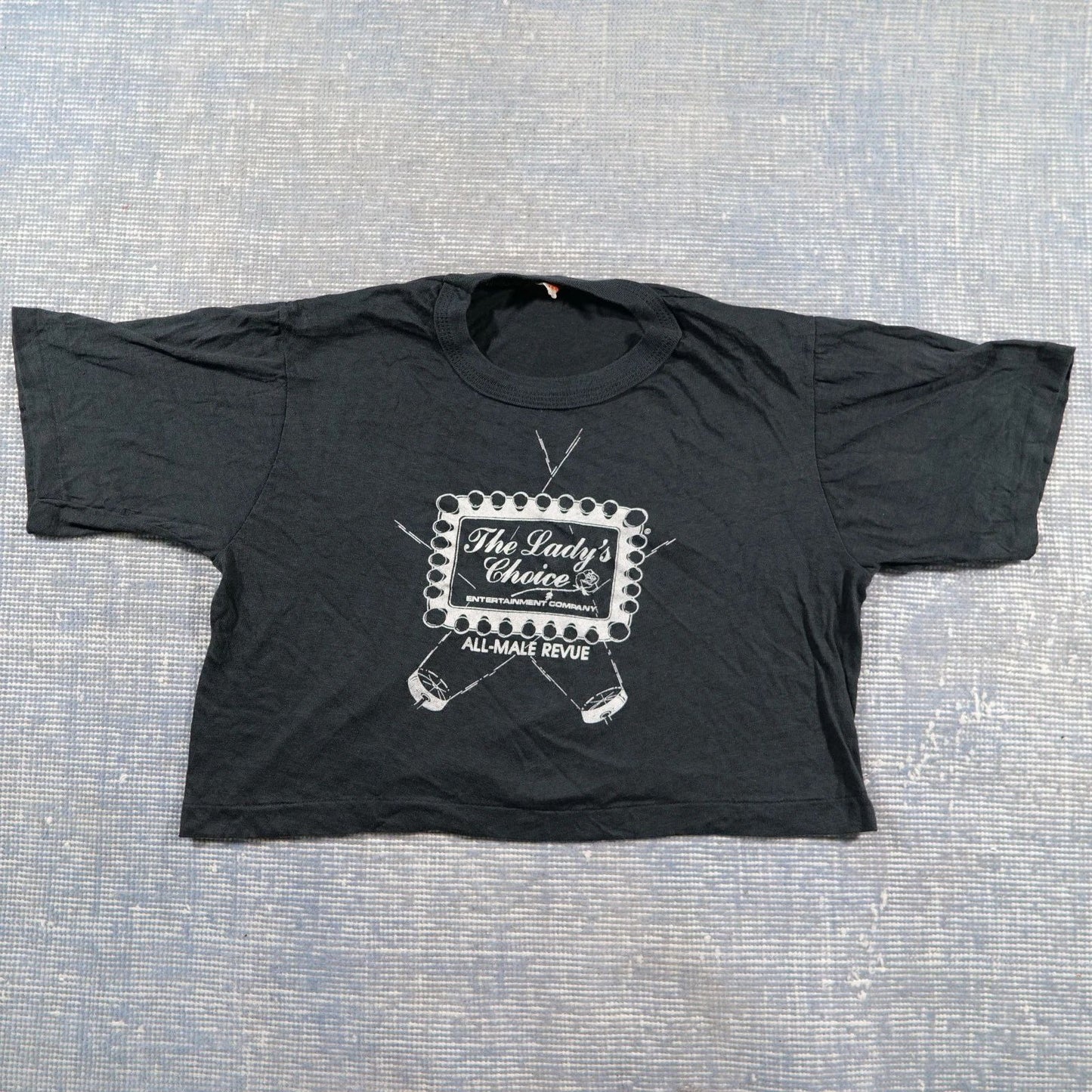 vintage The Lady's Choice shirt, size L, crop, 80s, All Male Review, stripper