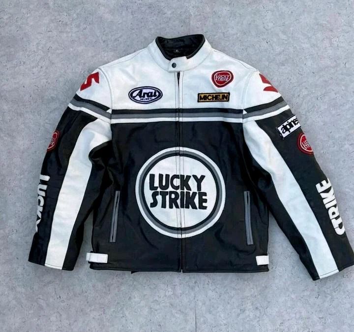 Men's Lucky Strike Motorcycle Vintage Retro Black Leather fashion Jacket