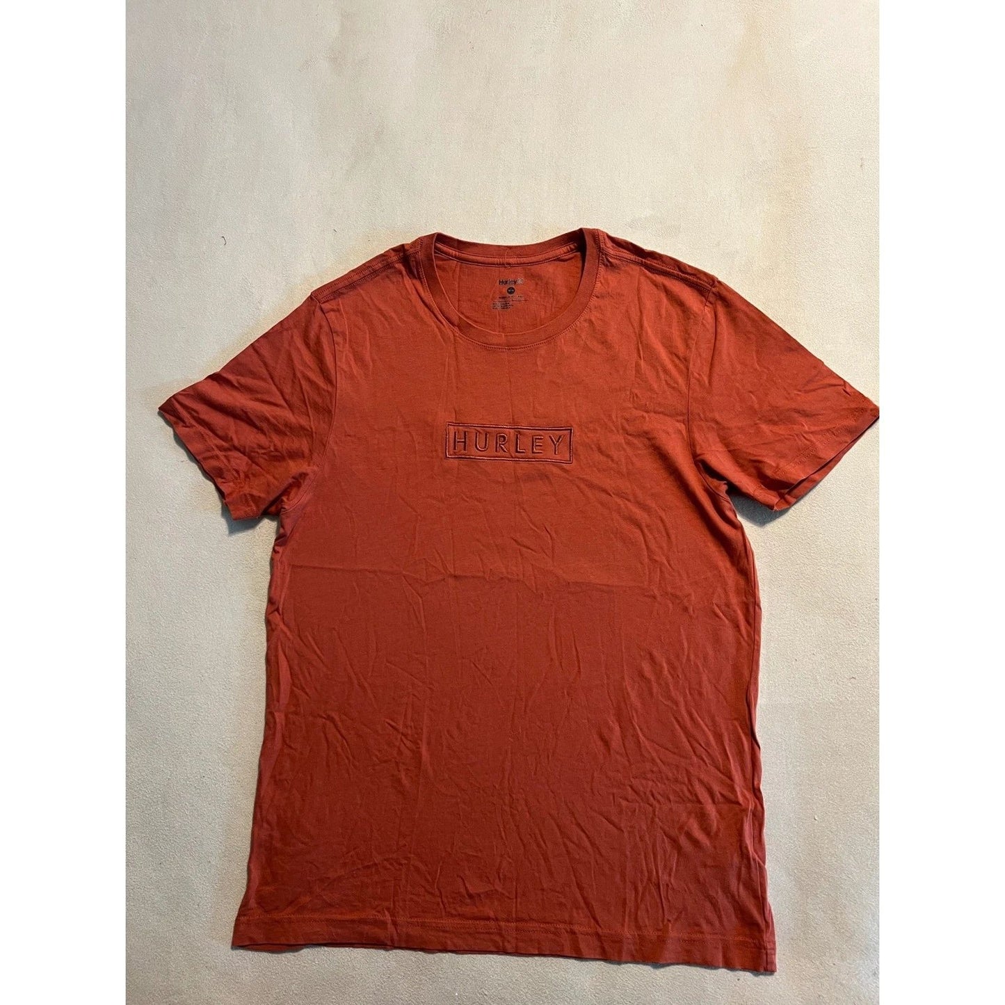 Hurley Mens Embroidered Box Logo T-Shirt Coral Orange Short Sleeve Tee Size M