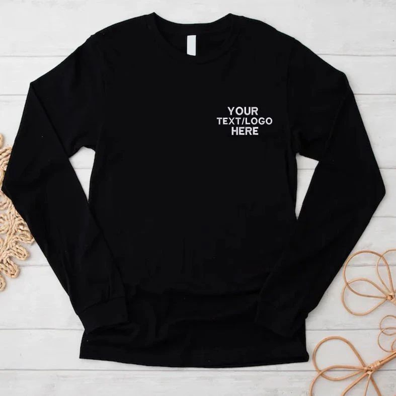 Personalised Long Sleeve T Shirt Custom Text Embroidered Crew Neck Classic Top