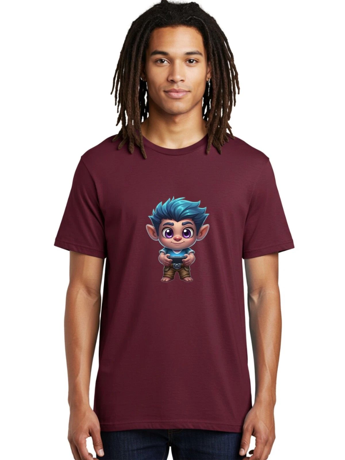 Blue-Haired-Elf-Boy Mens Graphic Tee, 100% Cotton, Casual Summer Wear