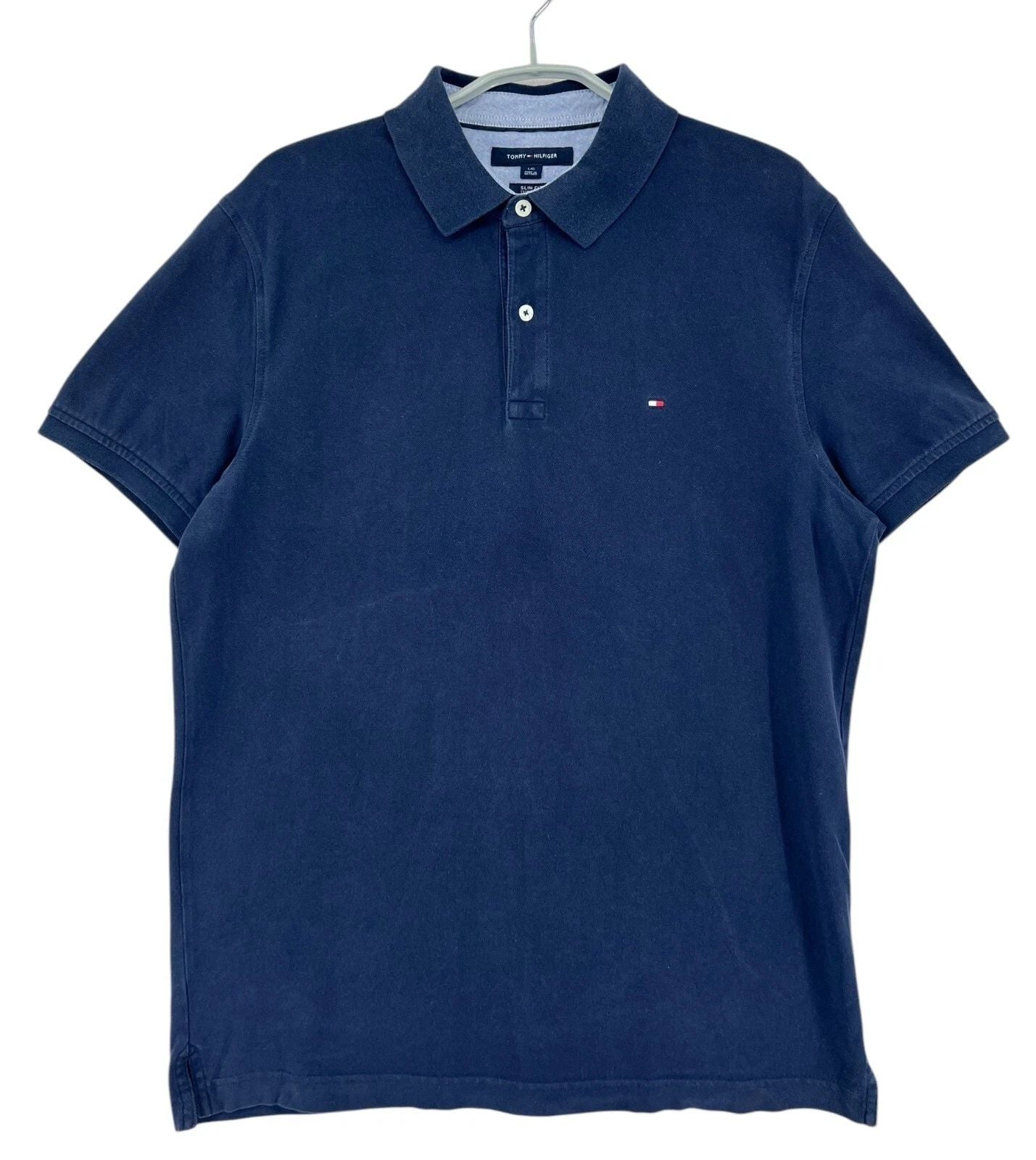 TOMMY HILFIGER Slim Fit Blue Polo Neck T-Shirt Men Size L