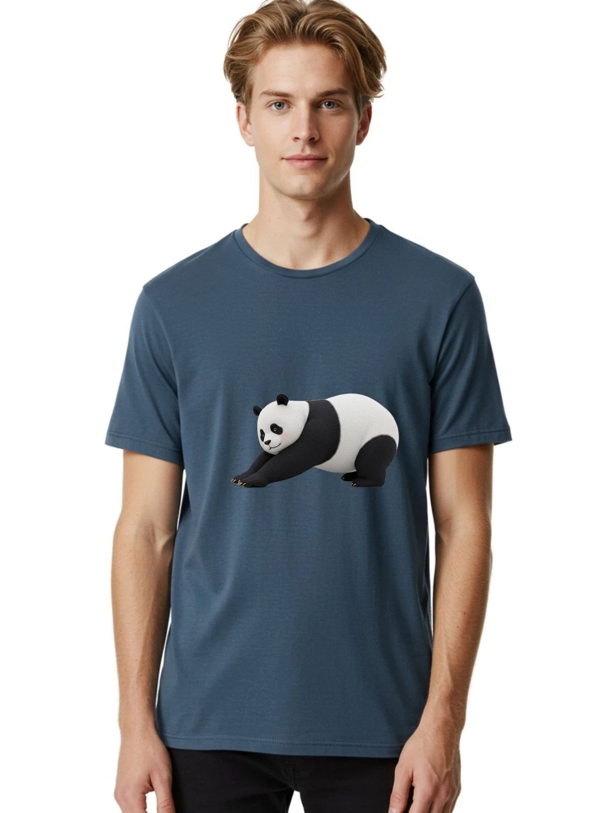 Panda-Stretching Mens Graphic Tee, 100% Cotton, Casual Summer Wear