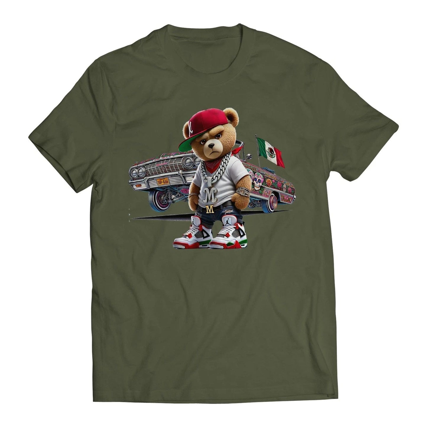 Hip Hop Bear Mexican Flag 64 Impala Inspired Men's Graphic Trending T-Shirt