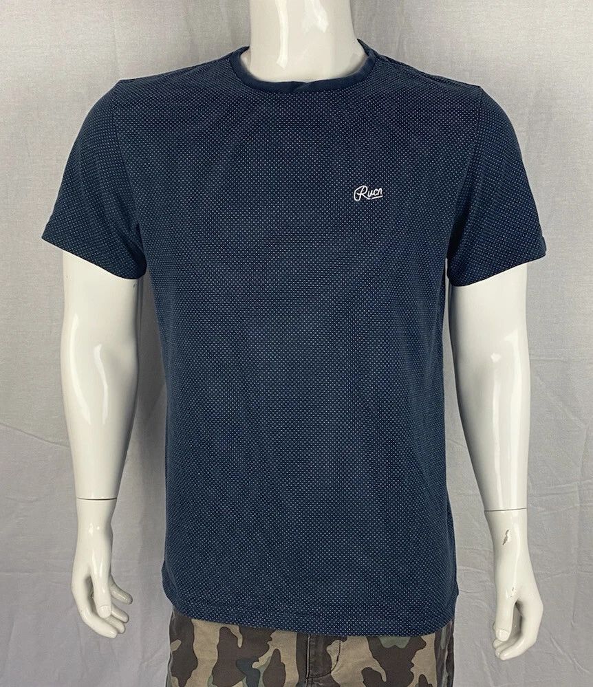 RVCA Blue with White Polka-dot Thick Cotton T-Shirt, Men's Size Large