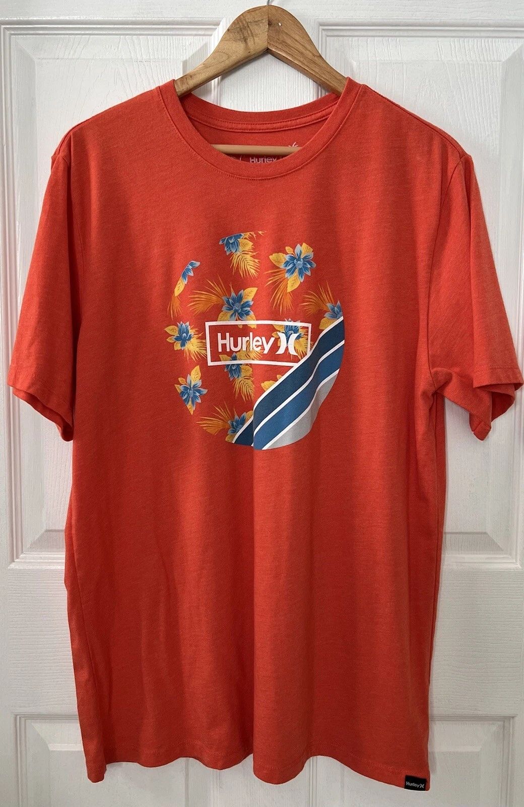 Hurley Everyday Washed Mens Size L Orange T-Shirt Floral Tropical Theme EUC