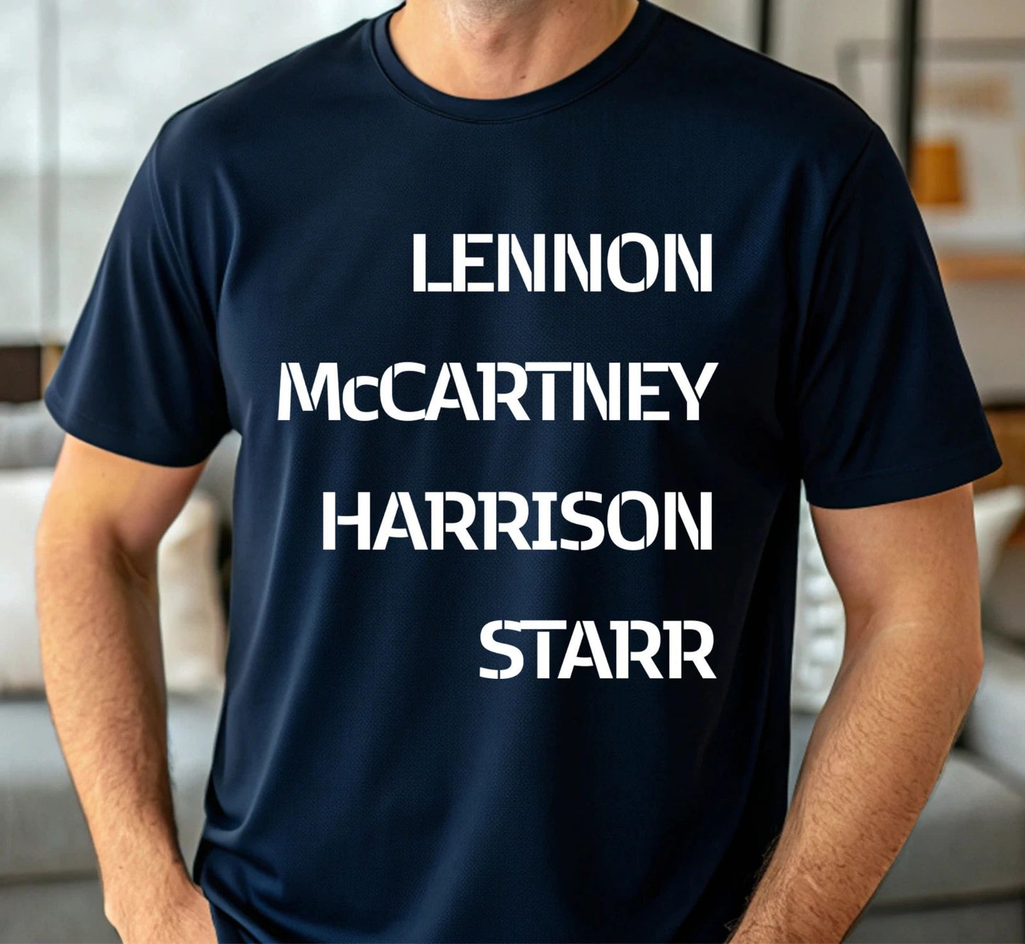 Premium Cotton Navy T-Shirt - Beatles Surnames Graphic Tee