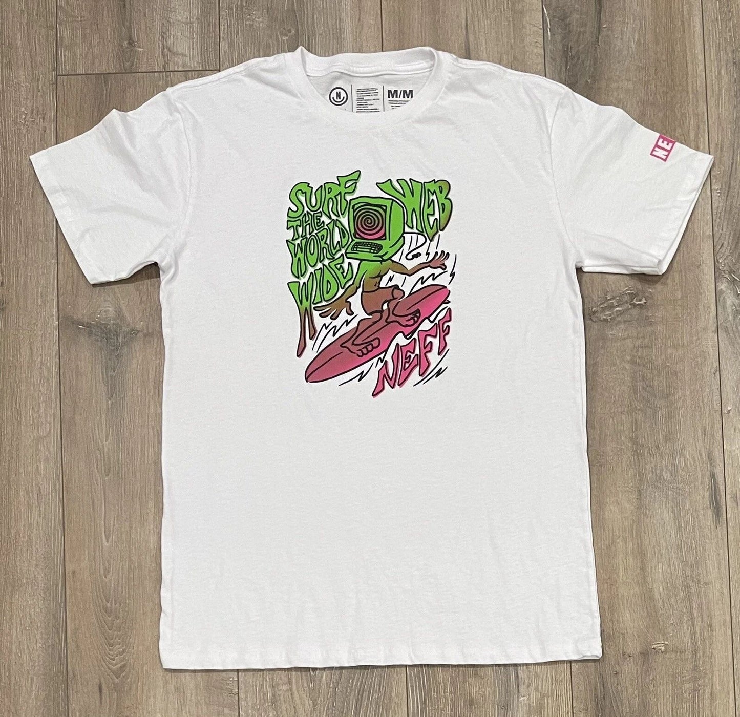 NEFF Men’s Surf the Web Crew Neck T-Shirt Medium White