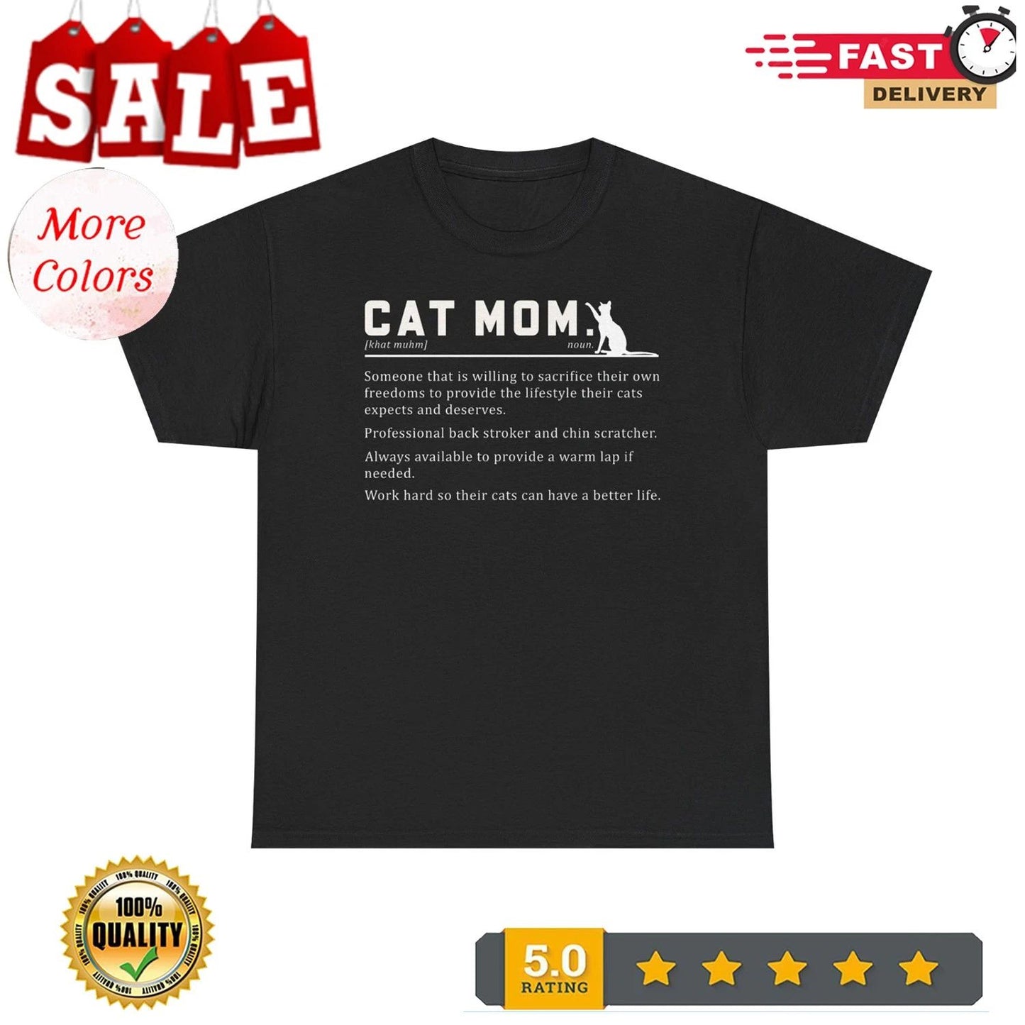 Cat Mom Definition Funny Meaning Cats Kitten Lover Mother T-Shirt Tee Gift NEW