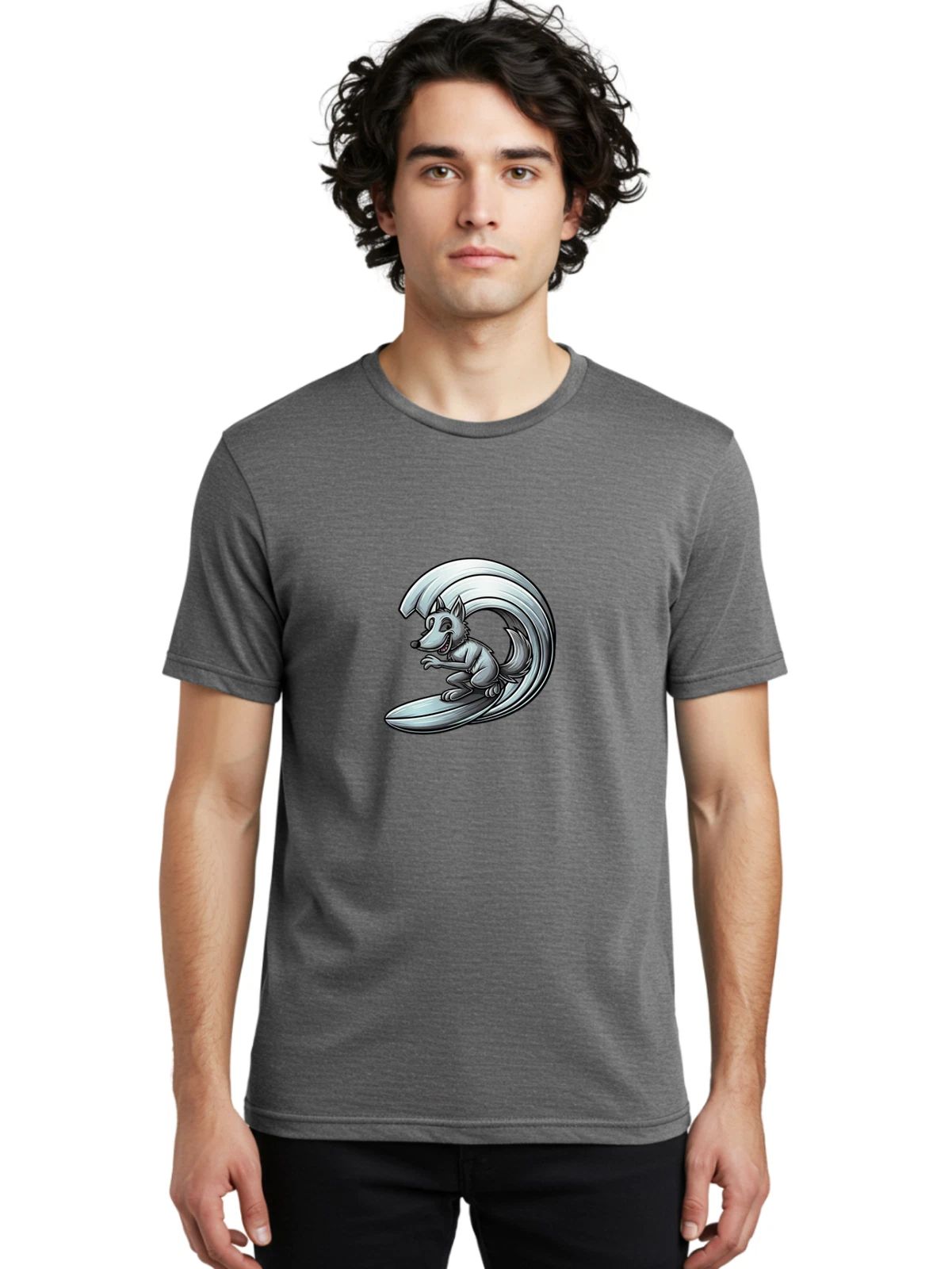Wolf-Surfing-3 Mens Graphic Tee, 100% Cotton, Casual Summer Wear