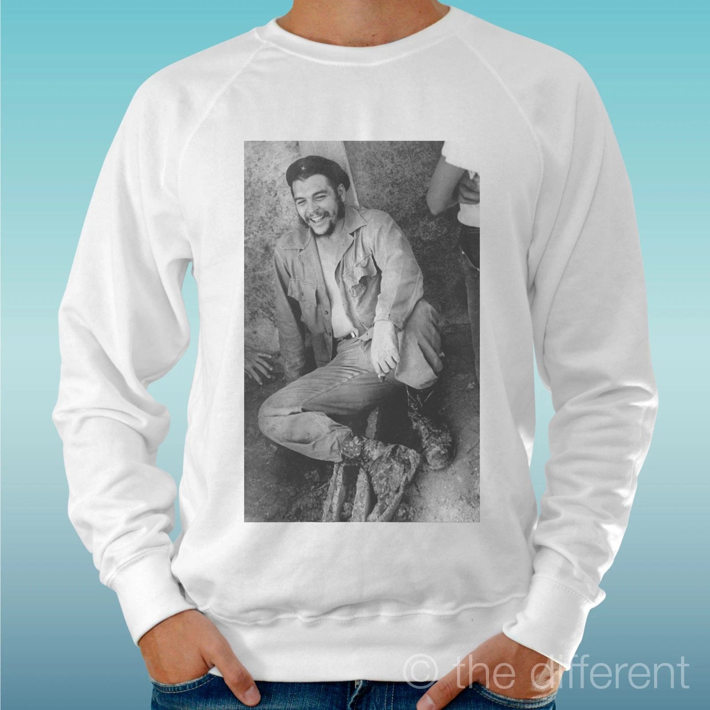 Felpa Man Light Sweater White " Che Guevara Smile " Road To Happiness