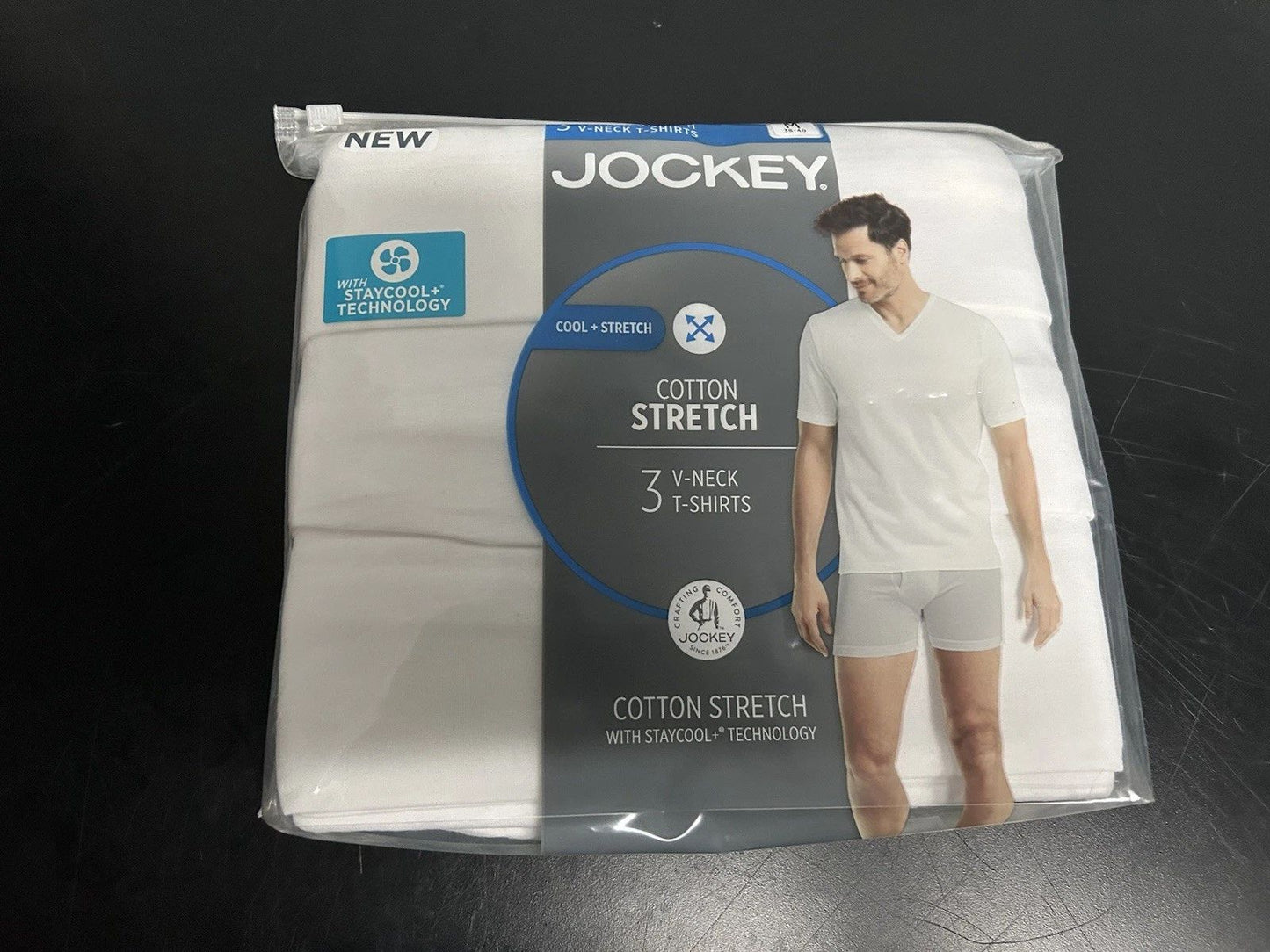 Jockey Classics 3-Pack Cotton Staycool V-Neck T-Shirts Large White NEW