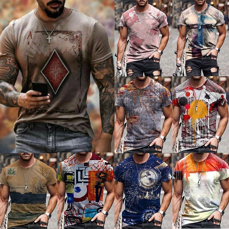 Mens 3D Graphic Print Short Sleeve T-Shirt Fitness Sports Gym Tee Pullover T AU